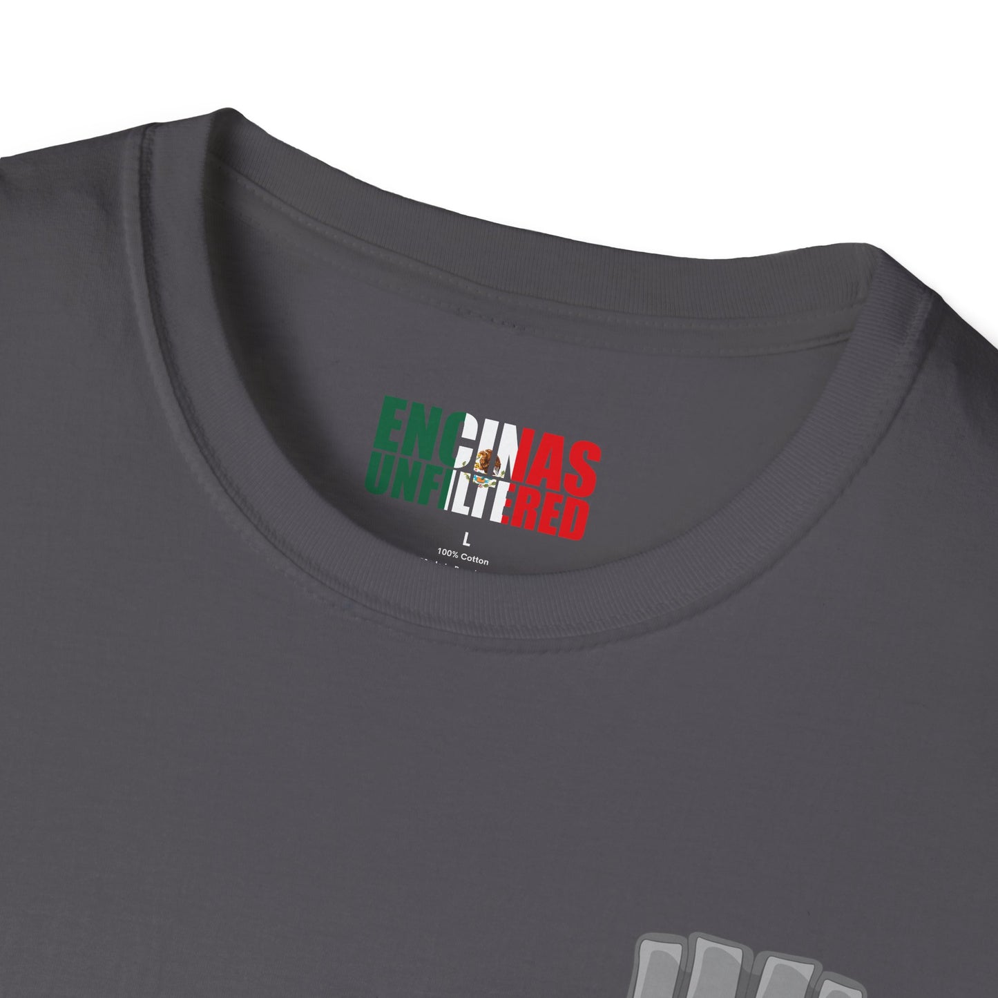 Mexico Inspired MMA Grey Logo Encinas Unfiltered Soft T-shirt Without Back Logo